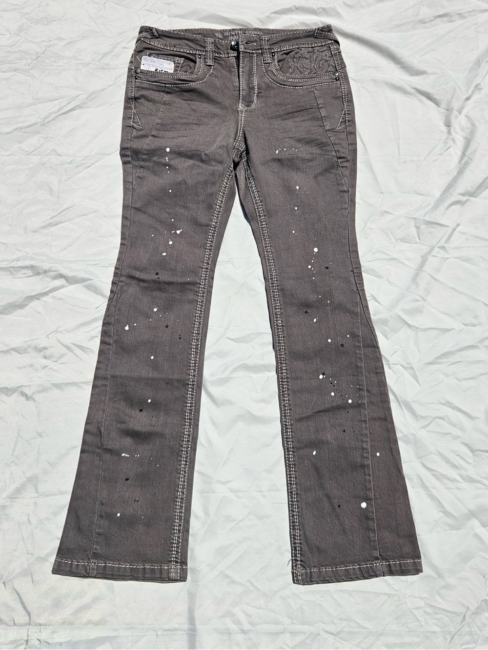 Men's Gray Paint-Splatter Jeans 32